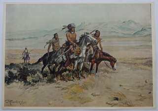 Old Print~CHARLES M. RUSSELL~In Enemy Country~INDIANS  