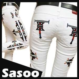   EMBROIDERED skinny jeans WHITE 26 27 28 29 30 UK 6 8 10 12  