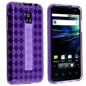  TPU Rubber Skin Case for LG G2X, Clear Purple Argyle 