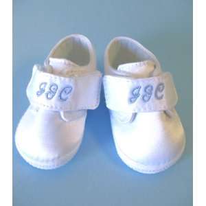  Monogrammed Baby Boy Shoes in White Satin 