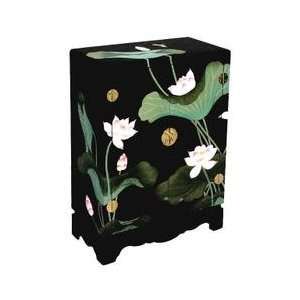  33 Chinese Storage Cabinet with Lotus Flowers in Black 