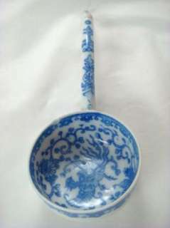 Antique Nippon Japanese Porcelain Ladle Sauce Spoon Flow Blue Phoenix 