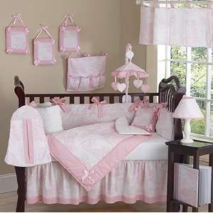    Pink and White French Toile Baby Bedding   9 pc Crib Set Baby