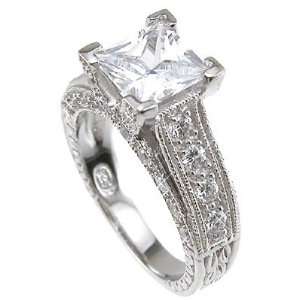   Engagement Ring with Round Pave Side Stones Antique Style Setting Cz