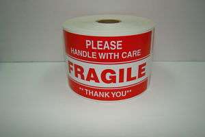 250 3x5 PLZ Fragile Handle With Care Shipping Labels  