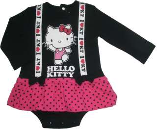 NEW Hello Kitty Baby Long Sleeve Skirted Romper Black Size 0M 1Yr (cut 