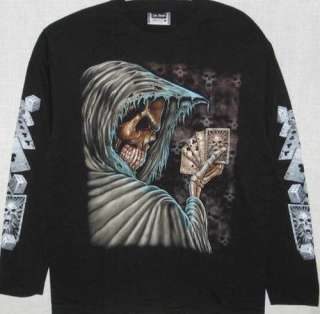 Grim Reaper Skull Poker L/Sleeve Black T Shirt XL   NEW  