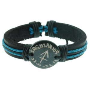 Sagittarius Zodiac Sign Genuine Dark Leather Bracelet   Adjustable 