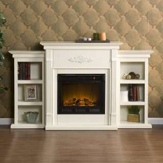 SEI Tennyson Ivory Electric Fireplace Bookcase FA8544BE  