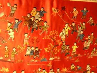 Antique Chinese Vintage Hand Embroidered Red Silk Picture 100 
