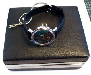 Band NOS Black lizard padded leather, 10k white gold filled Accutron 