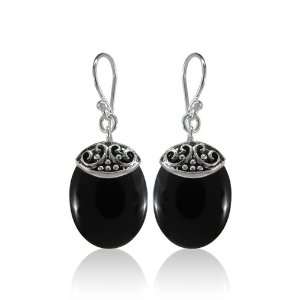 Black Agate Oval Drop Earrings