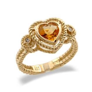   14K Yellow Gold Heart Shaped Citrine and Diamond Ring Size 7