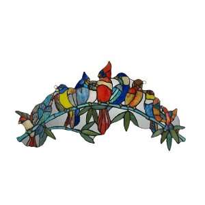   Glass Birds On A Branch 25 X 14 Curved Window Panel