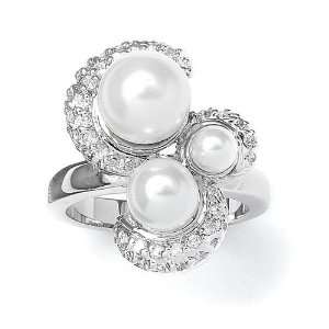    Abstract Pearl Trio Bridal Ring with CZ Pave 5 