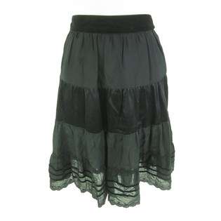   ROK Black Silk Cotton Eyelet Trim Detail A Line Knee Length Skirt Sz S