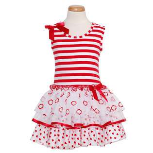 Bonnie Jean Red Dress Size 18M Baby Girl Stripe Tier Heart at  