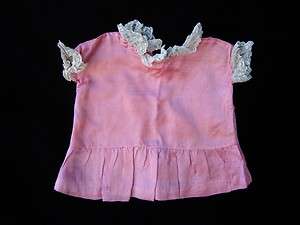 ANTIQUE GERMAN BISQUE DOLL OLD PINK LACE DRESS  