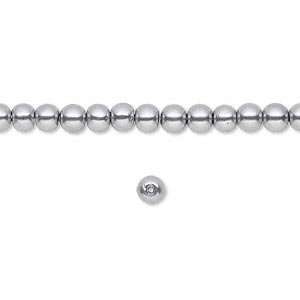  #2407 4mm Bead, glass pearl, pewter, round 50 beads Arts 