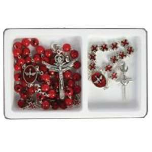  Confirmation Rosary and Finger Rosary Gift Set   7mm Red 