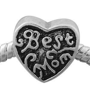  Pandora style silver plate bead heart BEST MOM
