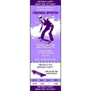  Skateboarding Girl Birthday Party Ticket Invitation 