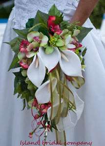 BRIDE WEDDING BOUQUET FLOWERS LILY IVORY GUAVA 15 PC  