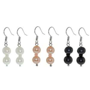   White and Pink Freshwater Pearl Drop Fish Hook Earrings 7 8mm Jewelry