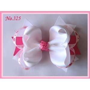  Boutique Double Ring Large Hair Bow   5.5   White & Pink 