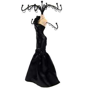 Black Rose One Shoulder Doll Jewelry Stand Tree Mannequin Evening Gown 