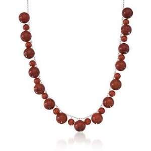  Red Coral Bead Necklace In Sterling Silver. 18 Jewelry