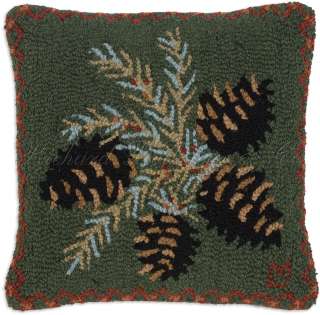 Decorative Pinecone Seasonal Autumn Hooked Pillow. 