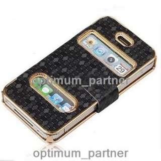   Leather Magnetic Flip Chrome Fashion Case Cover for iPhone 4 4S  