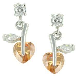  Small Heart Shaped Fruit with Leaf Yellow CZ Drop Stud 