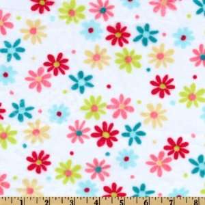  60 Wide Minky Cuddle Retro Daisy White/Coral Fabric By 