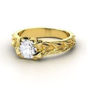  Rose and Thorn Ring, Round White Sapphire 14K Yellow Gold 