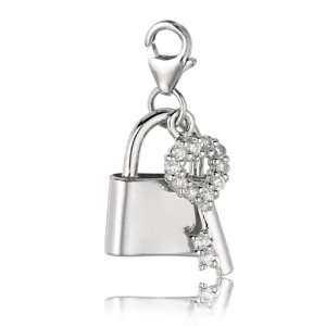    Sterling Silver & Crystal clip on lock & key charm Jewelry