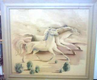 Mid Century Modern BIG Painting Two Wild Horses signed ROCHE Newman 