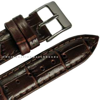 17mm Crocodile Grain Brown Swiss Leather Mens Watch Band Strap  