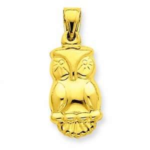  14k Puffed Owl Pendant Shop4Silver Jewelry