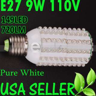 E27 9W 720LM 110V Pure White 149PCS LED Corn Lamp Light Bulb  