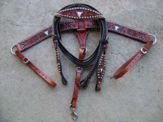 MAD COW LEATHER WESTERN SHOW BRIDLE HEADSTALL BREAST COLLAR REINS 