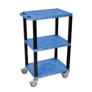  Luxor Three Shelf Blue Chrome Caster Cart with Black Legs 