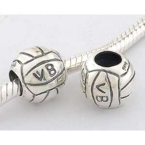 925 Sterling Silver European Style Antique Silver Volleyball Charms 
