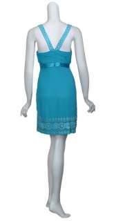   Beautiful Turquoise Embroidered Gold Beaded Cocktail Party Dress 0 NEW