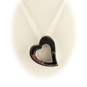   Silver Heart Slide Pendant Cable Chain Necklace 22 Inch Jewelry