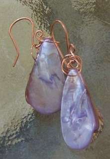 LAVENDER LILAC PURPLE MO PEARL GEM EARRINGS BRONZE SILVER OR GOLD WIRE 