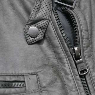   KLEIN Mens Faux Leather Zip Front Moto Racer Jacket Gray L  