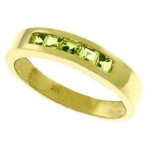  Genuine Channel Set Princess Peridot 14k Gold Ring 