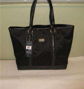 Tommy Hilfiger Womens Large Tote Purse Shopper Handbag Black Monogram 